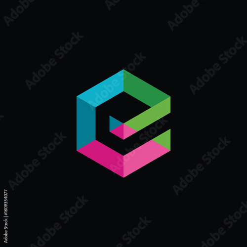 Colorful Geometric Hexagon Letter E Logo Design Vector Template