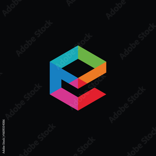 Colorful Geometric Hexagon Letter E Logo Design Vector Template
