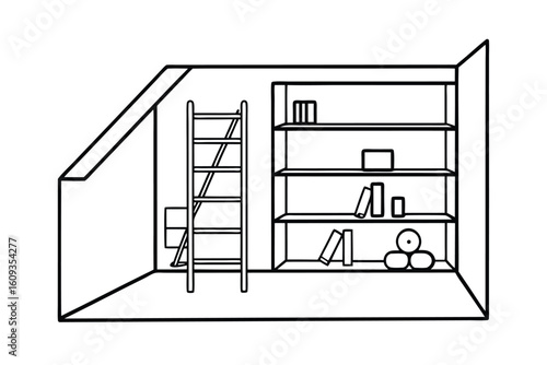 Room With Multilevel Shelving And Ladder Access