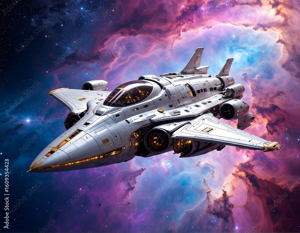Fototapeta premium Futuristic spaceship in nebula (2)