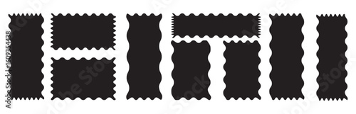 Set of Rectangle frames with zigzag edge, wavy edge shapes, zigzag frame, zigzag edge stickers, frames, shapes, zig zag edge. Geometric zig zag wavy stickers.
