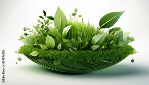 Wallpaper Mural green earth growth concept with 3d grass and leaves isolated on white symbol Torontodigital.ca