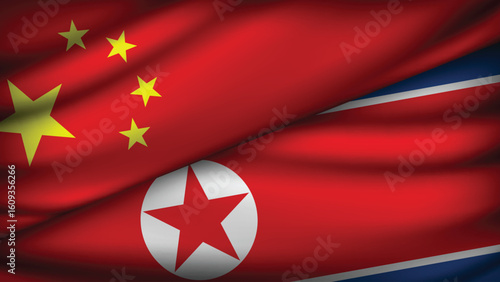High Quality background with Two Flags of China and North Korea  