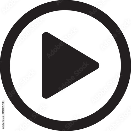 A Simple Black and White Play Button Icon Graphic Featuring a Triangle Shape Enclosed Within a Circle and Symbolic of Video Playback