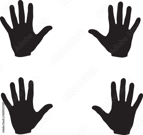 Four Hand Silhouettes Symbolizing Diversity Unity and Connection Depicting Different Perspectives in a Minimalist Black and White Design