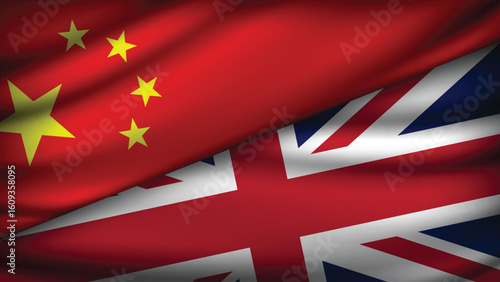 High Quality background with Two Flags of China and UK  