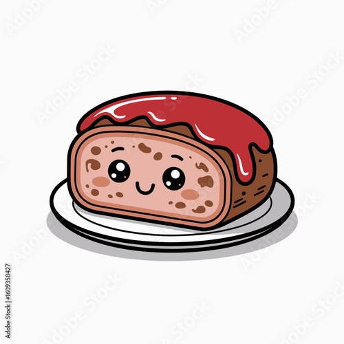 Cute Meatloaf Character Illustration on Plate
