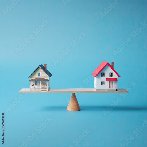 Wallpaper Mural Two miniature houses on a seesaw, a balance of property Torontodigital.ca