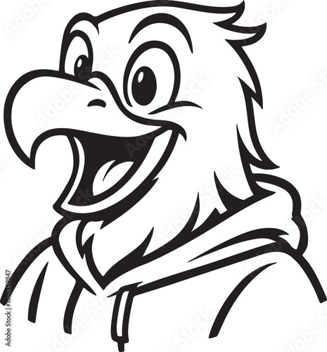 Cartoon Eagle Mascot Wearing a Hoodie with a Happy Expression A Fun and Energetic Design for Sports Teams