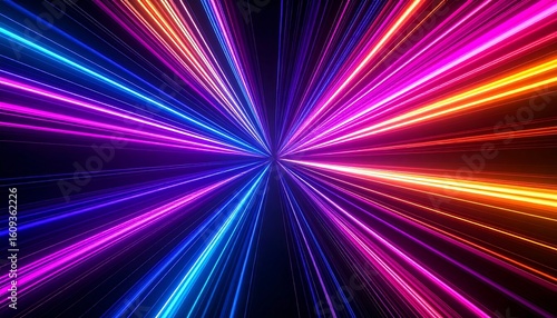 Radiant, colorful light rays diverging