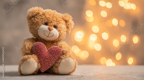 Wallpaper Mural Lonely teddy bear holding heart on cozy light background high quality sweet emotional plush toy Torontodigital.ca