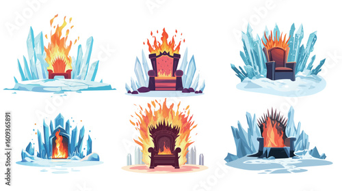 Burning Throne in a Frozen Palace Vector – Surreal Fantasy Contrast Illustration