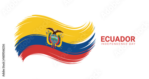 Ecuador Independence Day 10 August tribute with national flag, central coat of arms, and bold red typography honoring pride and freedom