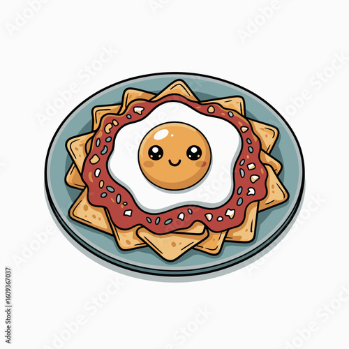 Cute Cartoon Breakfast Plate with Egg and Nachos