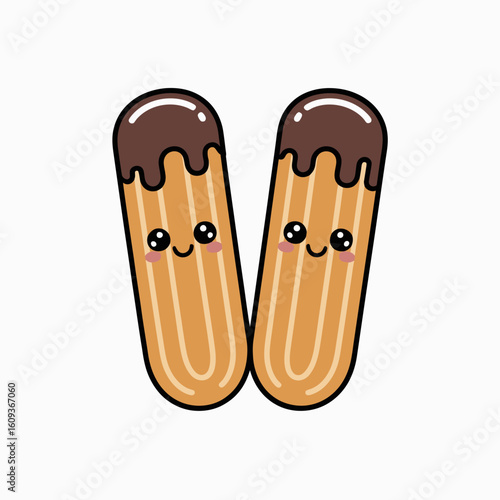 Cute Cartoon Churros with Chocolate Drizzle