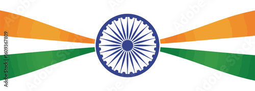 India Independence Day tribute with Ashoka Chakra surrounded by saffron and green flag waves, symbolizing harmony, values, and celebration