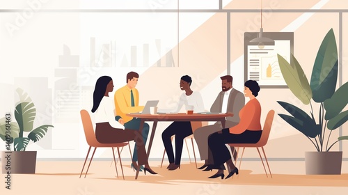 Wallpaper Mural Multicultural Business Meeting in Flat Style Illustration
 Torontodigital.ca