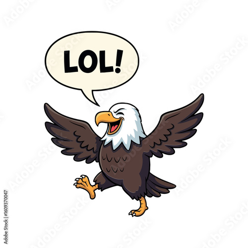 Funny Laughing Bald Eagle Spreading Wings and Saying LOL Vector Sticker