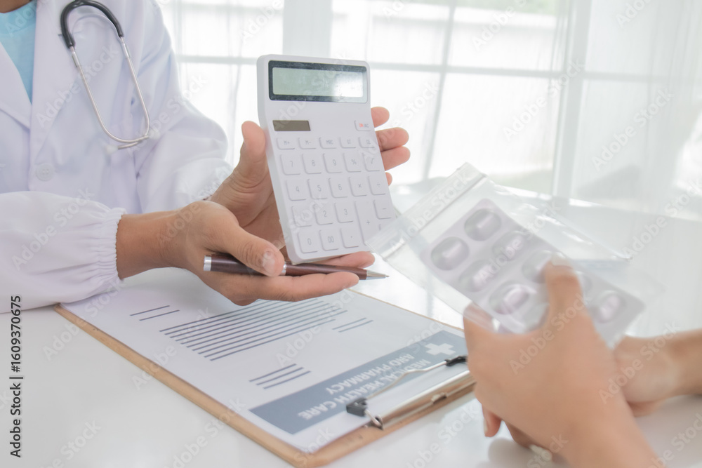 Fototapeta premium Young Asian male doctor consults teenage patient in hospital, explains diagnosis, prescribes treatment and gives advice with trust and expertise in hospital.