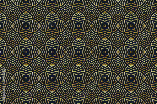 Ethnic dark background, tribal design cover, banner, wallpaper. Geometric gold creative pattern. Classic ornaments, arabesques, mandala of the East, Asia, India, Mexico, Aztec, Peru.