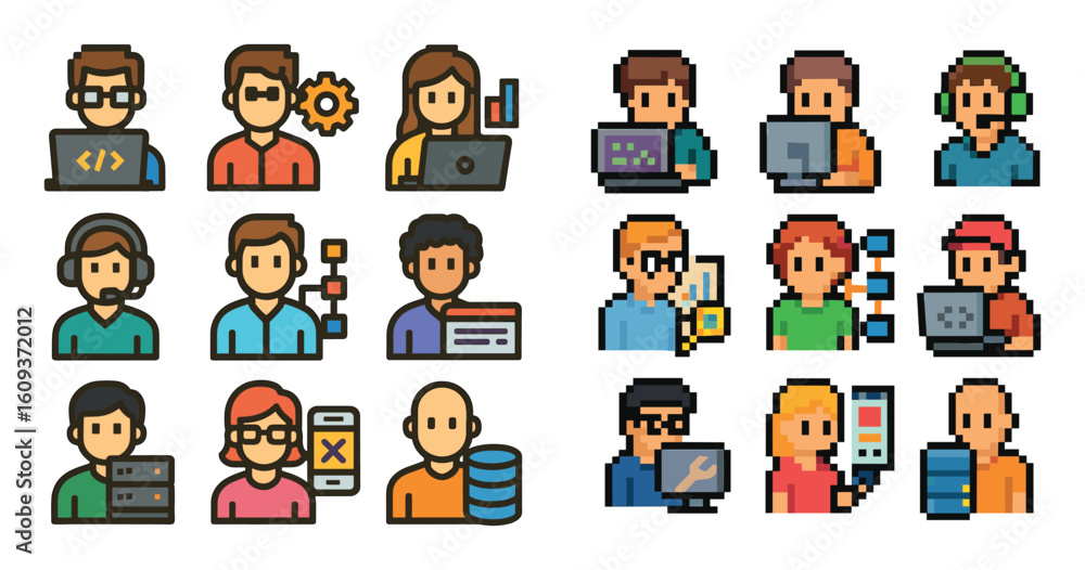 Obraz premium Tech Professions Pixel Icons
