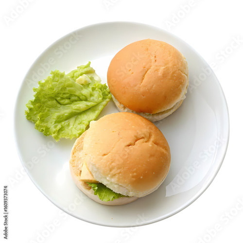 Delicious Mini Burgers: Close-up Photo of Two Small Burger Buns with Lettuce