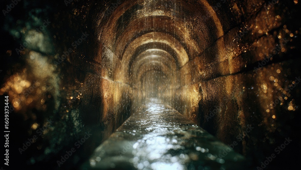 Naklejka premium Dark tunnel, water, arches