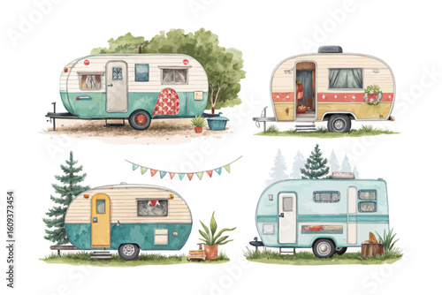 Wallpaper Mural set of watercolor camper Trailer vector illustration isolated on white background Torontodigital.ca