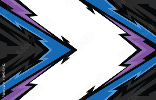 Abstract sporty colorful background with jagged arrow line pattern and with some copy space area