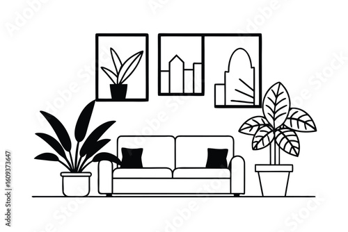 Plant Filled Living Room With Botanical Pots