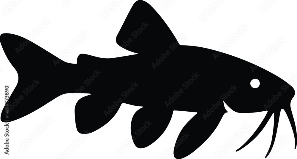 Fototapeta premium Silhouette catfish swimming underwater aquatic animal vector illustrator