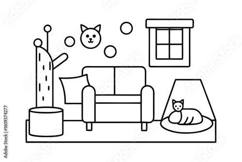 Pet Friendly Room With Cat Tree Toys And Space