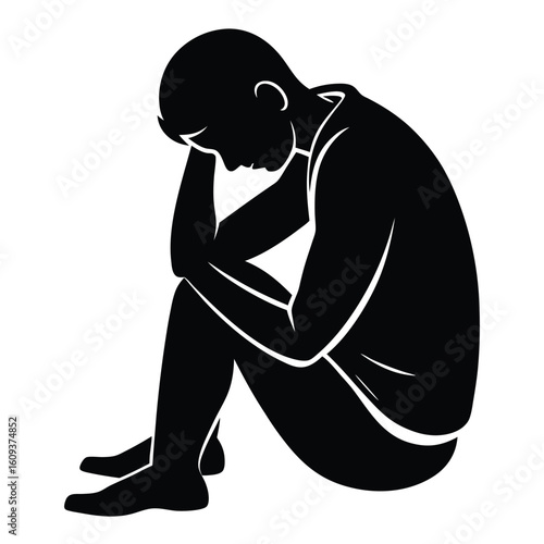 Depressed Person Silhouette - Sadness & Loneliness Vector