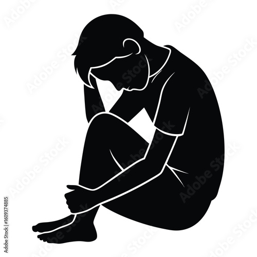 Depressed Person Silhouette - Sadness & Loneliness Vector