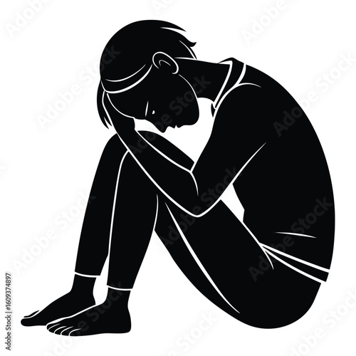 Depressed Person Silhouette - Sadness & Loneliness Vector