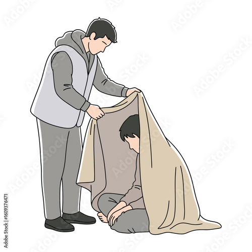 simple vector illustration elder brother taking care of his sick little brother
