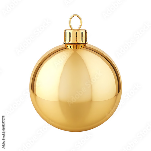 Shiny golden christmas ornament with hanging loop isolated on transparent background