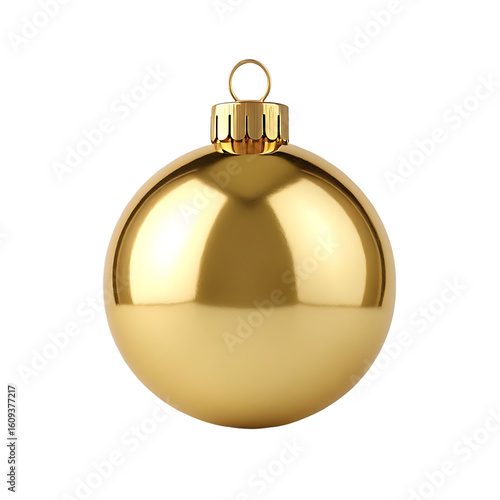 Shiny golden christmas ornament with a hanging loop isolated on transparent background