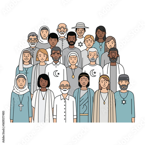 Wallpaper Mural Interfaith unity group with diverse cultural symbols Torontodigital.ca