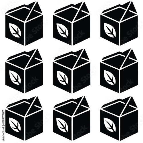 Packaging and Tea Box Silhouette Icons, Vector Set