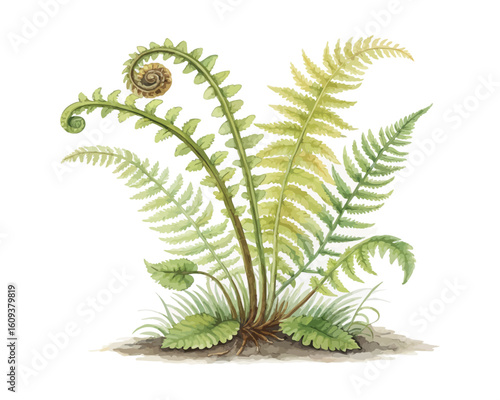 watercolor Boston Sword Fern vector illustration isolated on white background