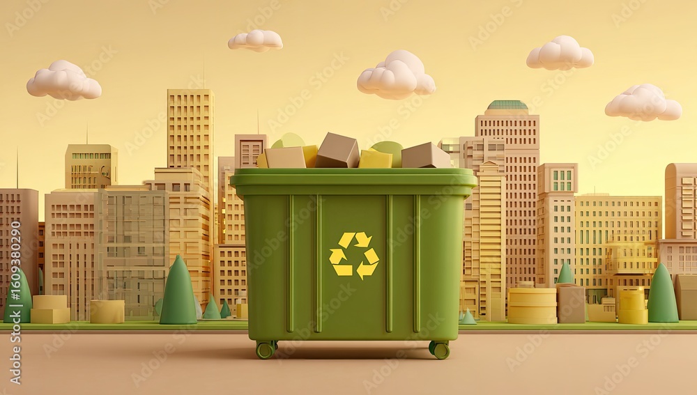 custom made wallpaper toronto digital3D model of a recycling bin in a city