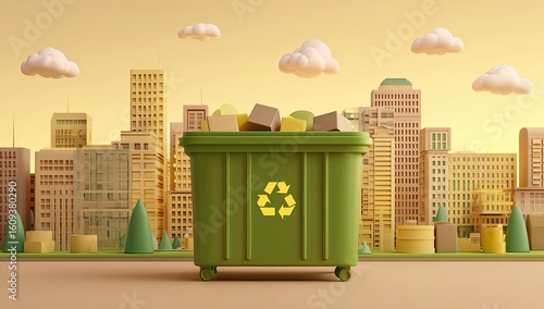 Wallpaper Mural 3D model of a recycling bin in a city Torontodigital.ca