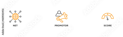 NPS banner web icon illustration concept for net promotor score with icon of shopping, customer, rating, like, premium, and store