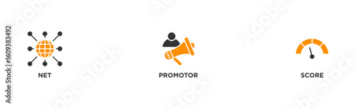 NPS banner web icon illustration concept for net promotor score with icon of shopping, customer, rating, like, premium, and store