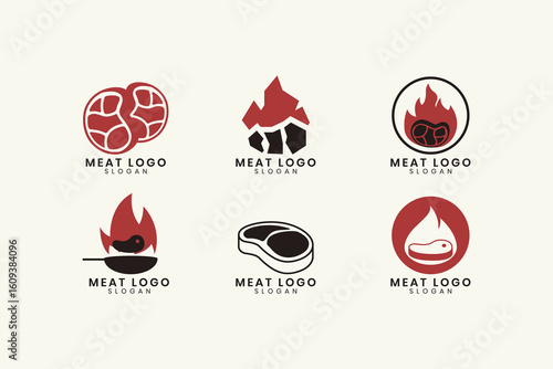 Modern Minimalist Meat and Steak Logo icon Collection. Grill, BBQ, Butcher, Restaurant Branding Set