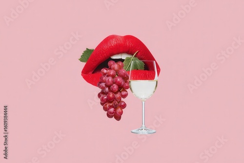 Red lips wine grapes surreal collage