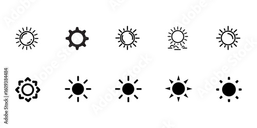 Vector Set of Sun Icons in Different Weather Conditions A collection of various sun icons, representing different weather conditions and settings.