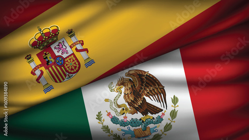 High Quality background with Two Flags of Mexico and Spain