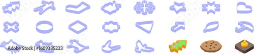 Cookie cutter icons set. Cookie cutters are used to create christmas cookies of various shapes, including trees, stars, and other festive designs